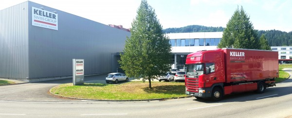 The Keller Swiss Group office and storage facility in Spreitenbach with a large removal truck